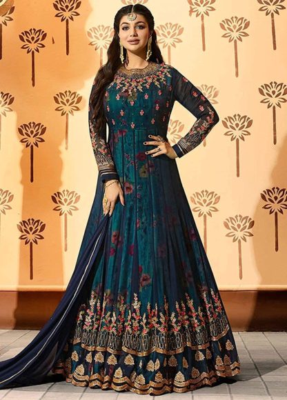 Women's Semi-Stitched Georgette Long Anarkali Blue Gown - Image 7