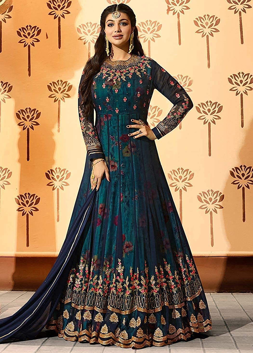 Restate tension autobiography Women's Semi-Stitched Georgette Long Anarkali Blue Gown - Fshoppers