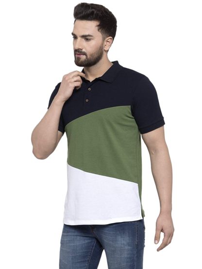 Men's Half Sleeves Multicolor Cotton Blend Color Block T-Shirt - Image 4