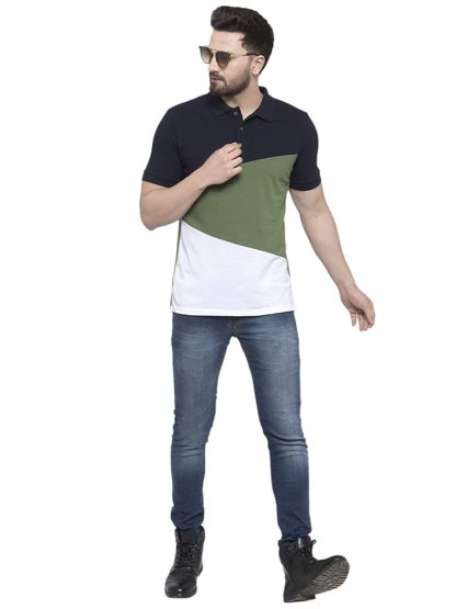 Men's Half Sleeves Multicolor Cotton Blend Color Block T-Shirt - Image 5