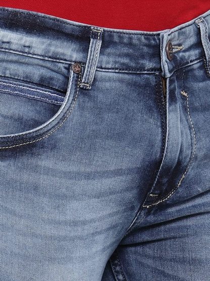Cantabil Men's Mercerised Blue Narrow Fit Jeans - Image 5