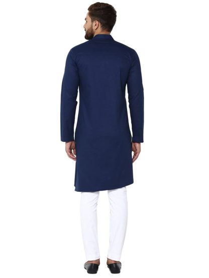 Men's Cotton Blue Trendy Kurta Pyjama - Image 3