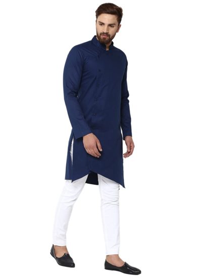 Men's Cotton Blue Trendy Kurta Pyjama - Image 4