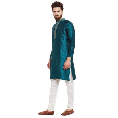 Men's Silk Green Large Kurta and Pyjama - Image 3