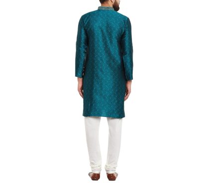 Men's Silk Green Large Kurta and Pyjama - Image 4