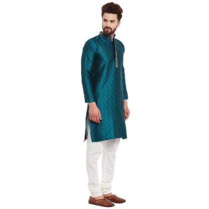 Men's Silk Green Large Kurta and Pyjama - Image 5