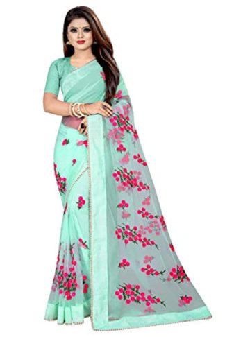Women Embroidery Net Saree With Blouse Pics