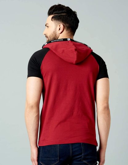 Men's Hooded Maroon Regular Fit T-shirt - Image 4