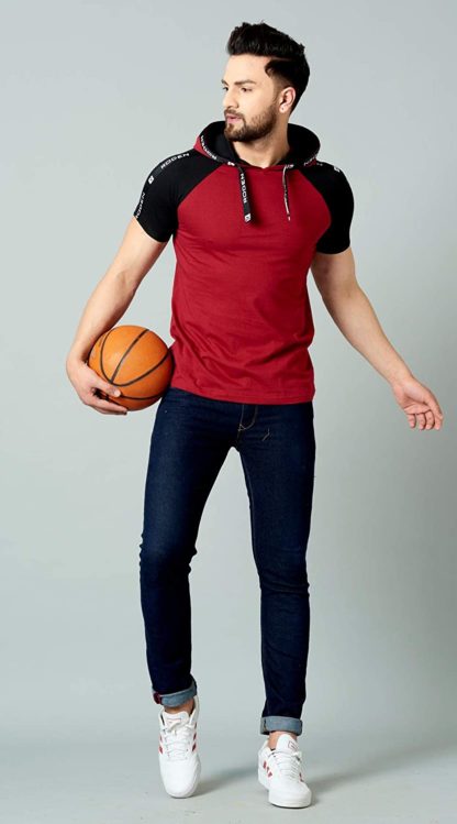 Men's Hooded Maroon Regular Fit T-shirt - Image 5