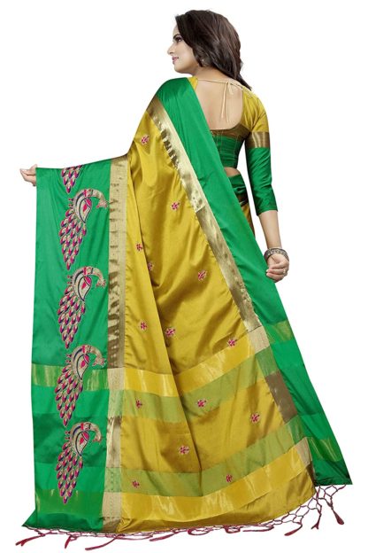 Self Design Kanjivaram Cotton Art Silk Saree With Blouse Piece - Image 2
