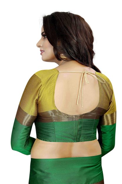 Self Design Kanjivaram Cotton Art Silk Saree With Blouse Piece - Image 4