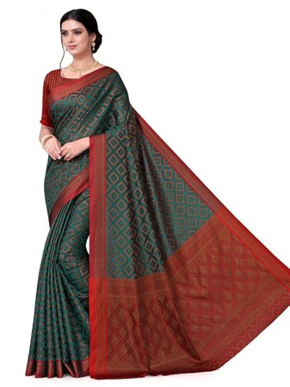 Women's Kanchipuram Cotton Silk Saree With Blouse Piece - Image 7