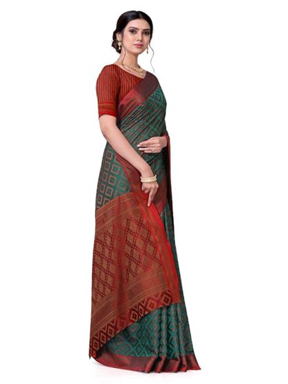 Women's Kanchipuram Cotton Silk Saree With Blouse Piece - Image 3