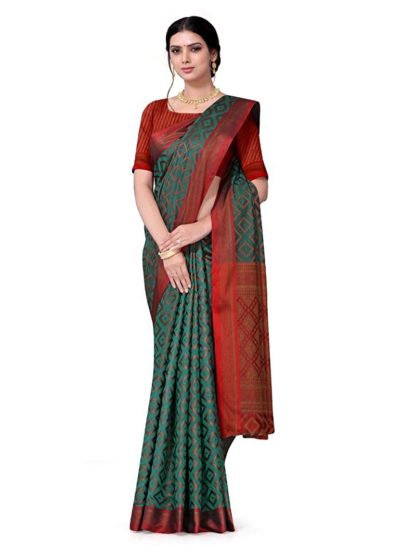 Women's Kanchipuram Cotton Silk Saree With Blouse Piece - Image 5