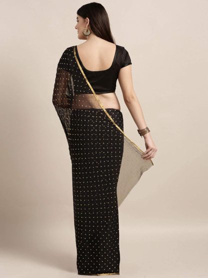 Women's Chiffon Gold Print Polka Dots Saree - Image 3