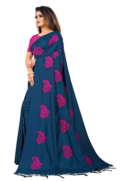 Women's Sana Silk Embroidered Saree with Blouse Piece - Image 6