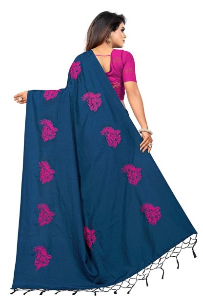 Women's Sana Silk Embroidered Saree with Blouse Piece - Image 3