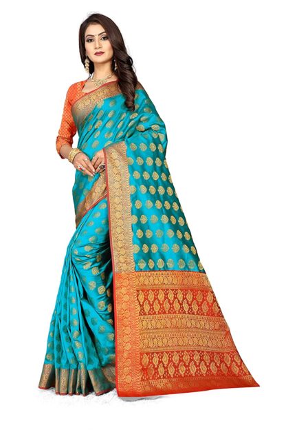 Women's Cotton Silk Banarasi Saree With Blouse Piece - Image 6