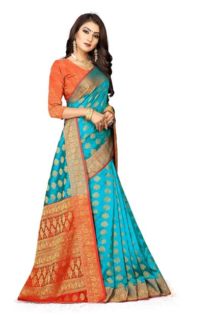 Women's Cotton Silk Banarasi Saree With Blouse Piece - Image 3