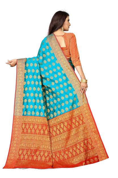 Women's Cotton Silk Banarasi Saree With Blouse Piece - Image 4