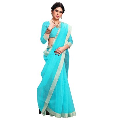 Jacquard Border Kota Doria Cotton Manipuri Saree with unstitched blouse piece - Image 8