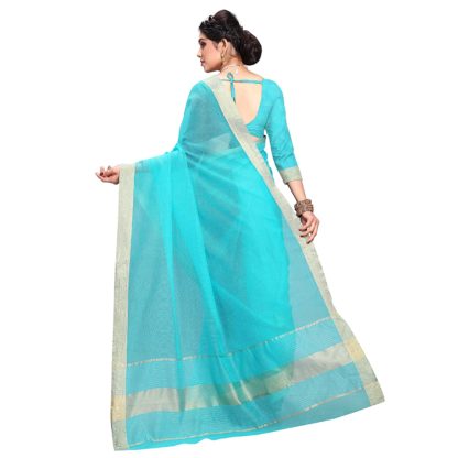 Jacquard Border Kota Doria Cotton Manipuri Saree with unstitched blouse piece - Image 3
