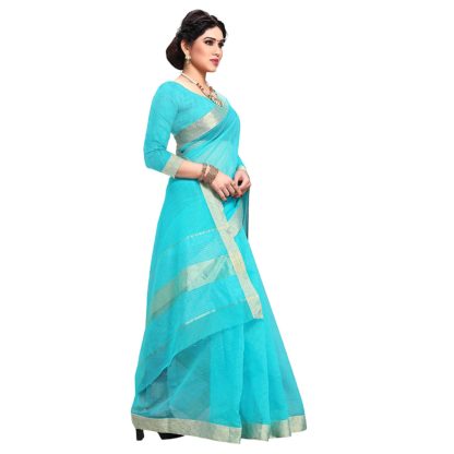 Jacquard Border Kota Doria Cotton Manipuri Saree with unstitched blouse piece - Image 4