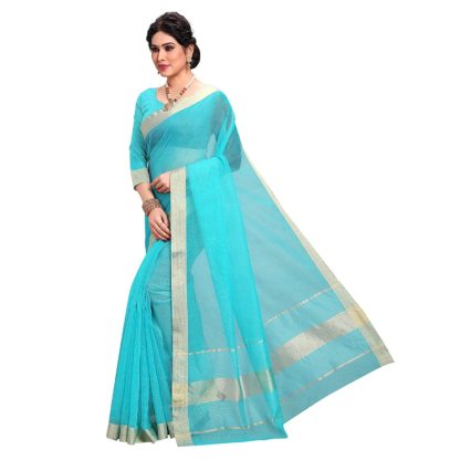 Jacquard Border Kota Doria Cotton Manipuri Saree with unstitched blouse piece - Image 5