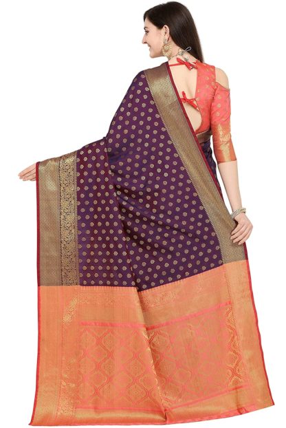 Women's Maroon Banarasi Silk Saree With Blouse Piece - Image 3