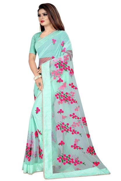 Women Embroidery Net Saree With Blouse Pics - Image 5
