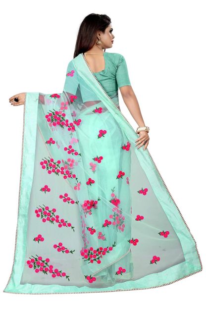 Women Embroidery Net Saree With Blouse Pics - Image 3