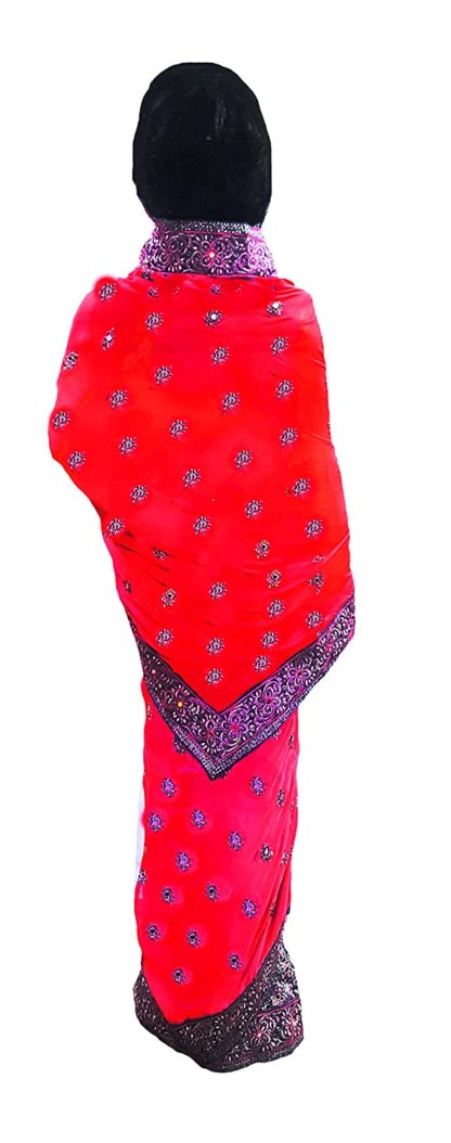 Women's Chiffon Embroidered Net Saree with Blouse Piece (Peach Pink, Grey) - Image 5