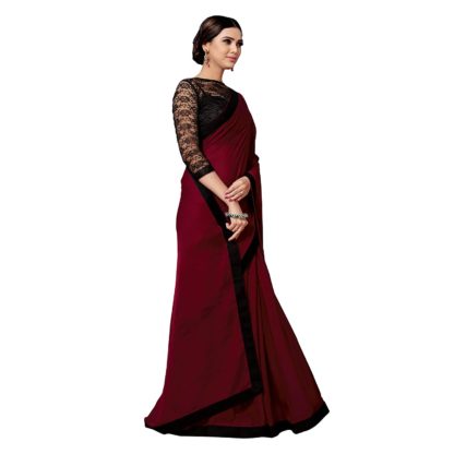 Women's Plain Weave Chiffon Saree With Unstitched Blouse Piece - Image 3