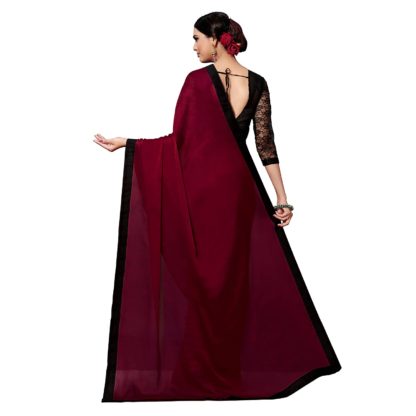 Women's Plain Weave Chiffon Saree With Unstitched Blouse Piece - Image 4