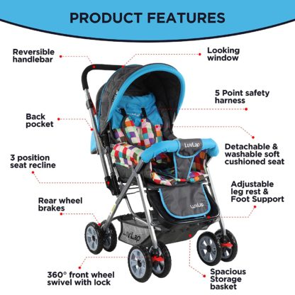 LuvLap Sunshine Stroller/Pram, Easy Fold, for Newborn Baby/Kids, 0-3 Years - Image 3