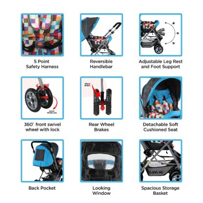LuvLap Sunshine Stroller/Pram, Easy Fold, for Newborn Baby/Kids, 0-3 Years - Image 4