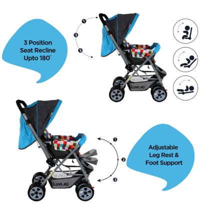 LuvLap Sunshine Stroller/Pram, Easy Fold, for Newborn Baby/Kids, 0-3 Years - Image 5