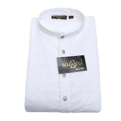 Men's Cream Pure Cotton Chicken Kurta & Churidaar Pyjama - Image 5