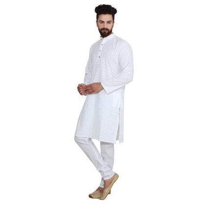 Men's Cream Pure Cotton Chicken Kurta & Churidaar Pyjama - Image 6