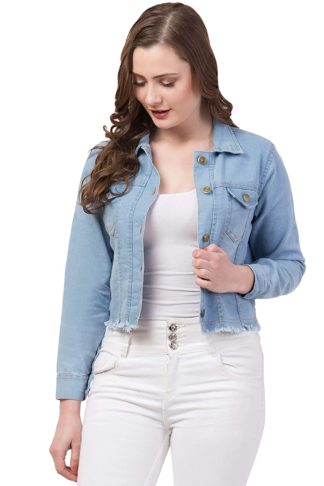 Full Sleeve Blue Solid Women's Denim Jacket…