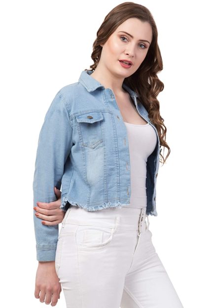 Full Sleeve Blue Solid Women’s Denim Jacket…