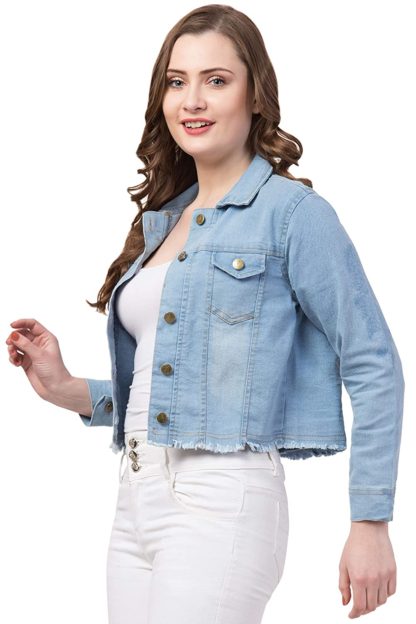 Full Sleeve Blue Solid Women’s Denim Jacket…